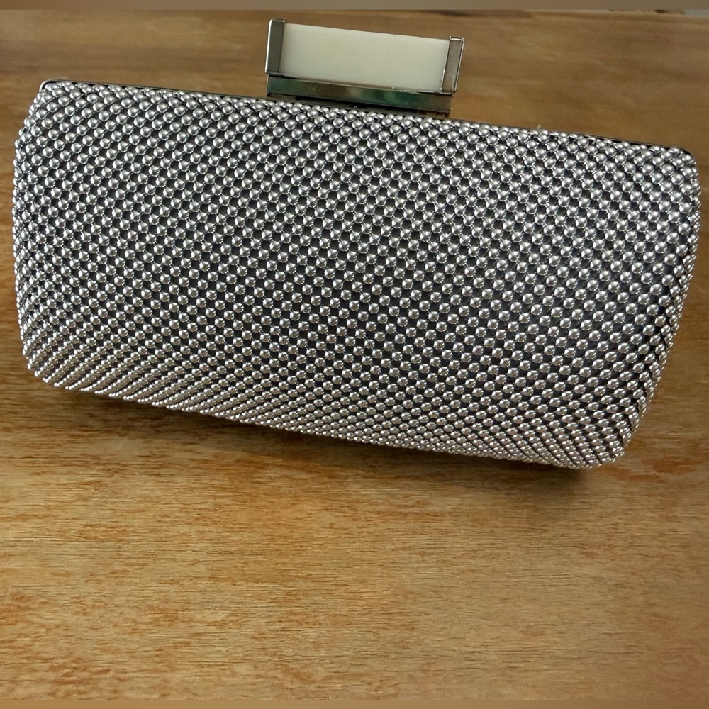 Jessica McClintock Vintage Silver Tone Crossbody Clutch Purse